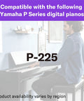 L200B Furniture Stand For P225B Weighted Digital Piano showing in-use setup with man playing in home studio