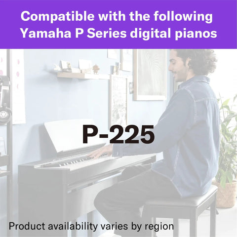 L200B Furniture Stand For P225B Weighted Digital Piano showing in-use setup with man playing in home studio