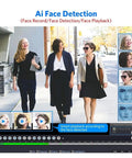 Ai Face Detection interface showing three women outdoors, highlighting playback features of Top Tier Eight Channel Poe Security Camera Surveillance Nvr Kit With Hella Dope 4K Video Quality And Smart Ai Face Detection For Sick Home Outdoor Security Rigs.