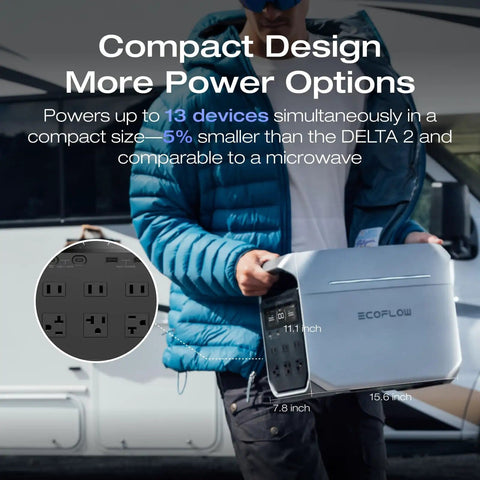Person holding Delta 3 Plus Portable Power Station 1024Wh LiFePO4 Battery 1800W AC Output 140W USB C Output Solar Generator.