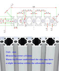 Technical drawing and close-up of Durable T Slot Aluminum Extrusion For 3D Printer Parts And CNC DIY Projects Silver 500mm Length Pack Of Two.