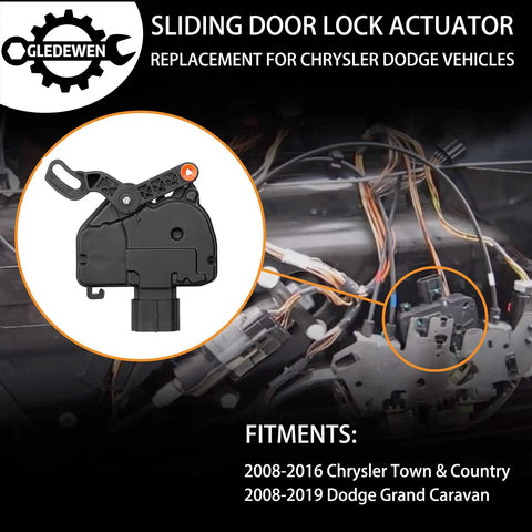 Left And Right Universal Sliding Door Lock Actuator Kit For 2008 2016 Chrysler Town And Country And 2008 2019 Dodge Grand Caravan Replacement With Driver And Passenger Rods Plug And Play For Easy Install shown with internal wiring view.