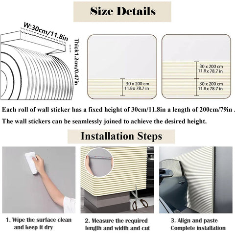 Size details for Premium Nbr Foam Garage Wall Protectors Crash Proof Car Door Bumper Saver Strips showing installation steps.