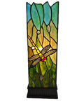 Tiffany Style Dragonfly Stained Glass Lamp For Bedside Table Desk Or Piano, Green Yellow Dragonfly Pattern, Handcrafted Gift, 18 Inches Tall