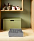 Set Of Three Foldable Cloth Underwear Organizers To Chill Out Drawer Chaos And Keep Your Closet Fresh While Giving Delicate Bras Extra Love During Your Busy Weekday Hustle, grey fabric organizer with compartments.
