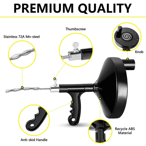 Components of 25 Ft Drain Auger Pro Plumbing Snake For Bathroom Sink, Bathtub And Kitchen Drains, Heavy Duty Clog Buster