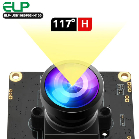 Low Light USB Camera Module With Starvis 0.0001 Lux, close-up of lens on circuit board, 1080P H.264 web cam for laptop and Raspberry Pi.
