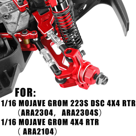 Beefy Aluminum Front And Rear Suspension A Arms Set For One Sixteenth Mojave Grom, CNC machined 6061 T6 aluminum, red