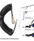 Flexible Coiled Air Hose With Fast Plug N Play Connector For Car Motorcycle Tire Inflation Pump Lightweight Pu Steel Tube Anti Kink 16 Feet Heavy Duty No More Tangles Air Compressor Extension Garage Workshop Smooth Ride Tool Mechanics Crew coiled hose with fittings