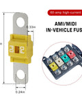 Heavy Duty Midi Fuses 60 Amp Copper Plated Auto Fuse Kit with 1.61 inch yellow fuse, ideal for trucks and RVs.