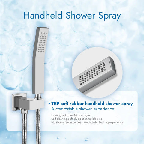 3-Function Wall Mount Shower System With Mixer, chrome handheld spray with TRP soft rubber for a comfortable experience.