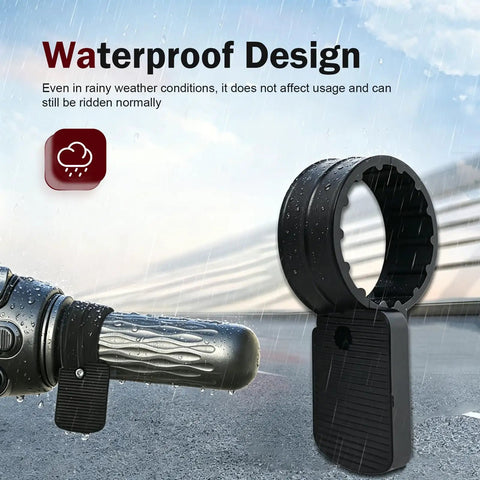Rider Approved Setup For Guys Who Hate Wrist Strain These Universal Motorcycle Throttle Mounts with waterproof design shown in rain.