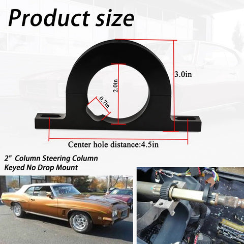 XTPTFABS 2-in billet steering column mount, front view with dimensions; keyed no-drop, black.