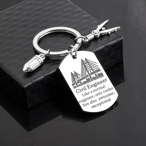 Civil Engineer Keychain Gift For Builders Funny Dog Tag Pendant Like A Normal Engineer Only Cooler Boss Level Engineer Gift