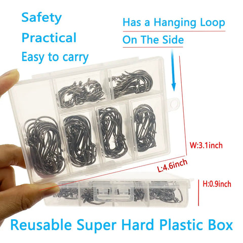 Saltwater Circle Hooks Set 160 Pieces With 6 Sizes High Carbon Steel in plastic box