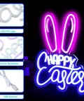 Easter Bunny Ears Neon Sign LED Light USB Powered Wall Decor for living room and parties in purple and white, 14.57x12.6 inches