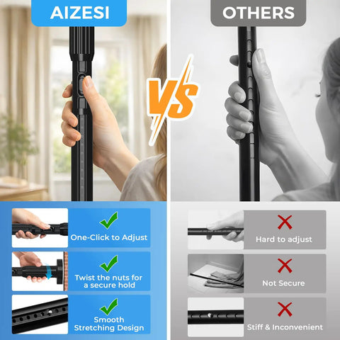 Comparison of Heavy Duty Black Tension Curtain Rod No Drilling Adjustable 41 To 144 Inches with user-friendly features vs others