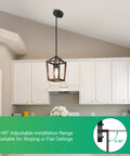 Farmhouse Pendant Light For Kitchen Island One Light Rustic Wood Cage Fixture With Brown Finish Adjustable Ceiling Install