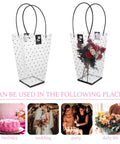 Plastic Bouquet Bags With Handles For Flower Packaging, transparent bags with flowers and dotted design, wedding and party use.