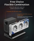 Plug And Play External Gpu Dock For Laptop Graphics Card Expansion PCIE Enclosure showing SFX power supply compatibility and GPU.