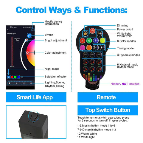Control interface of Lit RGBICWW Floor Lamp With App And Voice Control, Music Sync Dimmable Mood Light, featuring app and remote functions.