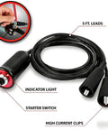 Heavy Duty 12V Remote Starter Switch Push Button With 5Ft Wire And Alligator Clips For Cars Trucks RVs ATVs Marine Autostart High Current Automotive Grade Oil And Grease Resistant Build Long Lasting Performance, black switch with indicator light and clips