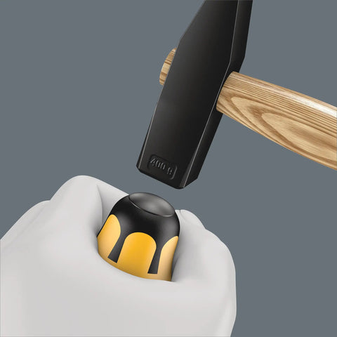 Hammer striking impact cap of Kraftform Big Pack 900 13 Piece Slotted Phillips Pozidriv Torx Screwdriver Set for high torque transfer.