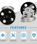 Aumzong vacuum pump with pulley for Isuzu NPR series; front and side views show metal housing and black pulley.