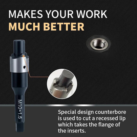 Pro Grade M10x1.5 Thread Repair Kit With 14mm Stainless Steel Inserts HSS Drill Tap Counterbore And Install Driver 10 Pieces