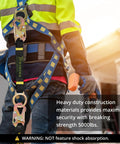 Heavy Duty Safety Harness Extension Lanyard 18 Inch D Ring Extender for Fall Protection with 5000 Lb Break Strength Polyester Webbing Durable Construction and Easy Clip for Jobsite Comfort attached to harness