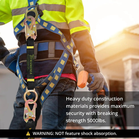Heavy Duty Safety Harness Extension Lanyard 18 Inch D Ring Extender for Fall Protection with 5000 Lb Break Strength Polyester Webbing Durable Construction and Easy Clip for Jobsite Comfort attached to harness