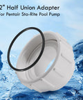 White 2-inch half-union heater adapter with black O-ring seal for pool pumps.