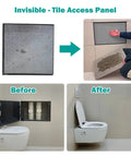 Rock Solid Invisible Drywall Access Panel Kit Featuring Slick Steel Build And Effortless Press To Pop Opening For Concealing Pipes Cables And Utility Wall Coverage in before and after setup.
