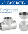 4 Pack 304 Stainless Steel Tee Pipe Fittings 3/4 Inch X 3/4 Inch X 3/4 Inch NPT Female Thread Adapters with close-up views