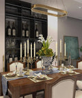 Dining room with Flameless Taper Candles Set Of 8 With Remote And Timer, Real Wax 3D Wick Battery Operated Ivory Candles on table
