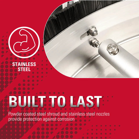 Close-up of stainless steel nozzles on Universal 16.5 Inch Pressure Washer Surface Cleaner for gas and electric 4000 PSI cleaners