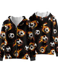 Boys Flame Soccer Print Full Zip Hoodie For Winter Running And Morning Recess Cozy Soft Lined Kids Sweatshirt Jacket Casual Outerwear