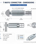 M12 x 1.5 left handed T-Matic connector with dimensions, zinc plated carbon steel, for specialized assembling needs.