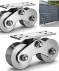 Built Tough Heavy Duty V Shaped Groove Wheel Sliding Gate Casters With Double Bearings For inverted track setup, featuring sturdy stainless steel construction.