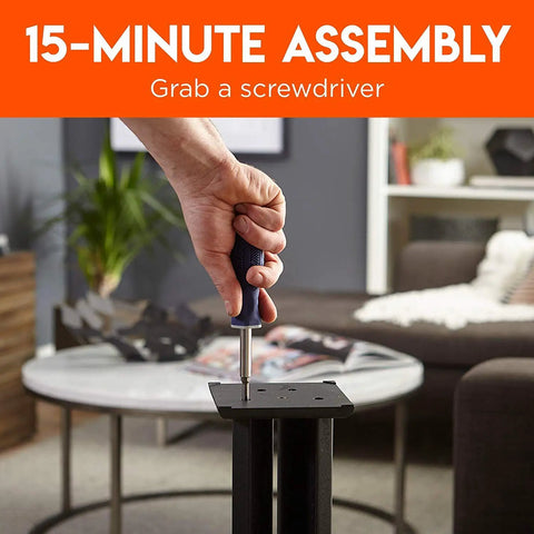 15-minute assembly of Universal Floor Speaker Stands With Vibration Absorbing MDF Design Compatible With Klipsch Polk JBL