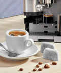 12 Pack Water Filter Inserts For Luxe Cafe Accessories That Boost Flavor Easy Install For ES601 Espresso Machines Requires Compatible Holder with coffee cup and machine