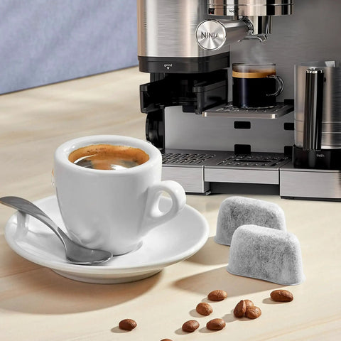 12 Pack Water Filter Inserts For Luxe Cafe Accessories That Boost Flavor Easy Install For ES601 Espresso Machines Requires Compatible Holder with coffee cup and machine