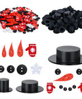 Massive Christmas Craft Button Kit With 450 Pieces Including Carrot Noses Tiny Black Buttons Mini Plastic Top Hats Glove Buttons And White Snowflake Buttons For DIY Ornaments And Holiday Decor