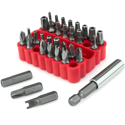 46 Piece Security Bit Set With Tamper Proof Torx Bits Square Drive Hex And Spanner Tools Includes SAE And Metric Hex Bits Phillips Slotted Triwing For Quick Home Auto And DIY Repairs In A Bright Red Case in red case