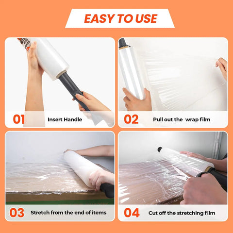 Step-by-step use of Beefy Heavy Duty Stretch Wrap With Handles 15 Inch X 1000 Feet 60 Gauge Film Roll Pallet Wrapping Industrial Strength