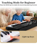 Woman and child using 61 Key Portable Keyboard Piano With Light Up Keys Microphone Headphones Stickers Carrying Bag 200 Rhythms 200 Tones 70 Demos Record And Replay Dual Keyboard Experience For Beginners And Grownups