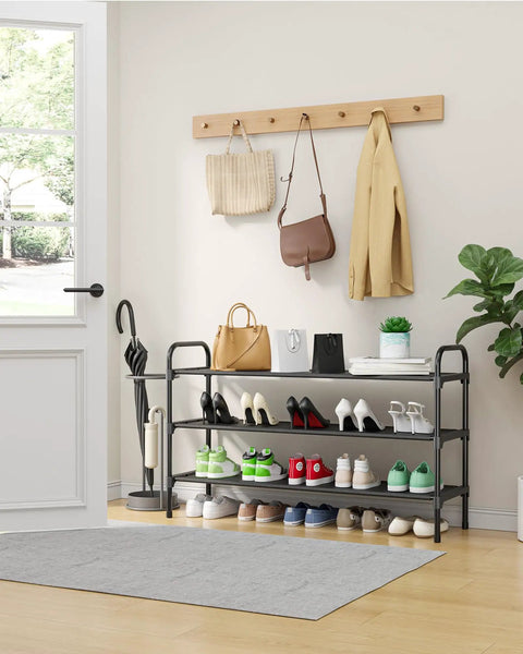 Super Spacious Three Tier Shoe Rack For Closet Organization Extra Long Black Storage Holder Fits Multiple Sneakers And Boots Total Floor Savers You Are Gonna Love