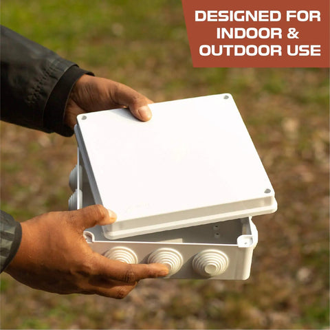 Hands opening white Outdoor Electrical Junction Box 12 x 10 x 4.8 Inch Weatherproof Dustproof Waterproof Enclosure