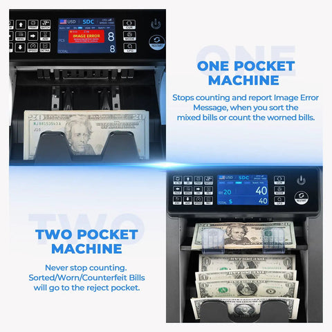 Mixed Denomination Money Counter With Two Pocket Design, Reject Pocket And Value Counting, displays counting process
