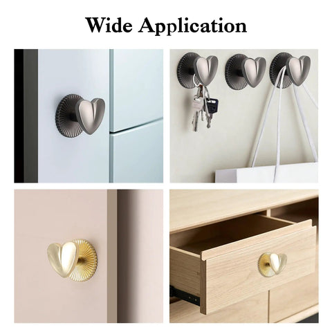 Two Pack Self Adhesive Heart Shaped Cabinet Knobs Zinc Alloy Drawer Pulls for Dresser Cabinets Closets in use